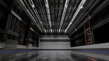 abstract background of Sci Fi gate tunnel industrial Futuristic Spaceship , 3D illustration rendering
