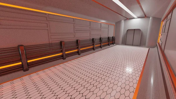 科幻门隧道现代未来主义宇宙飞船的抽象背景 3D图解绘制 — 图库照片