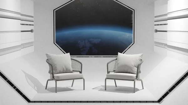 Abstract Background Sci Futuristic Spaceship Work Space Chair Illustration Rendering — Stockfoto