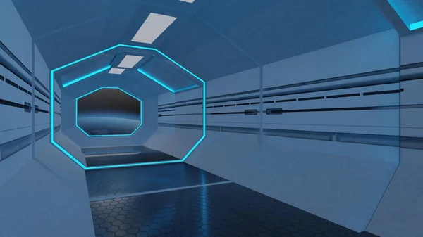科幻门隧道现代未来主义宇宙飞船的抽象背景 3D图解绘制 — 图库照片