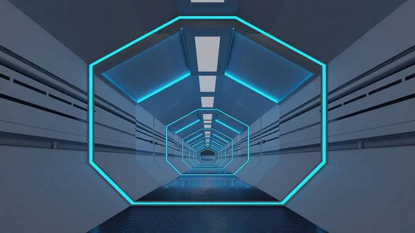 Abstracte Achtergrond Van Sci Gate Tunnel Modern Futuristisch Ruimteschip Illustratie — Stockfoto