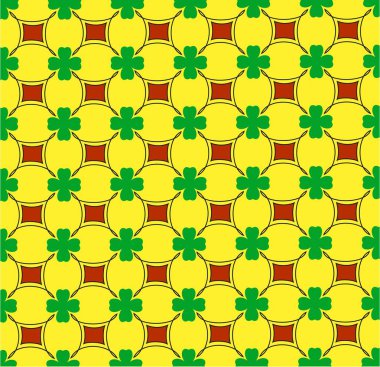 Sarı arkaplanda dört yapraklı yonca deseni