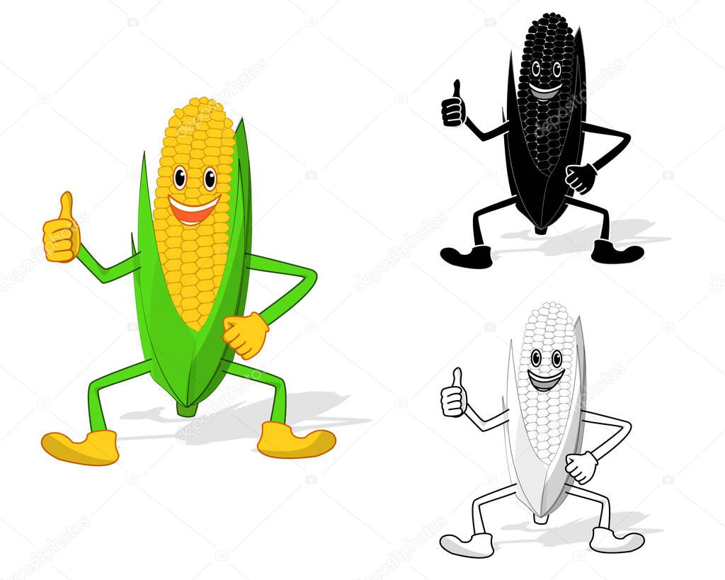 corn cartoon, clipart, with three design style, good for commercial product, multivitamin, healthy food