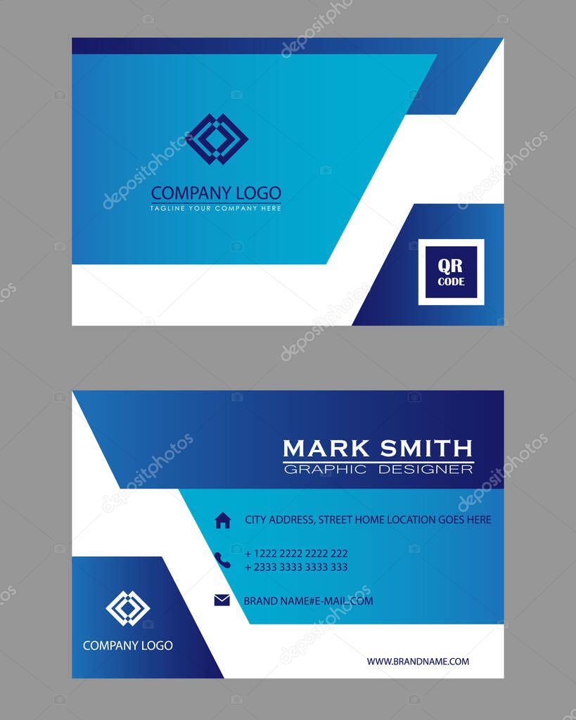 modern geometry abstract gradation blue color business card, identity card, template, etc. by vector design
