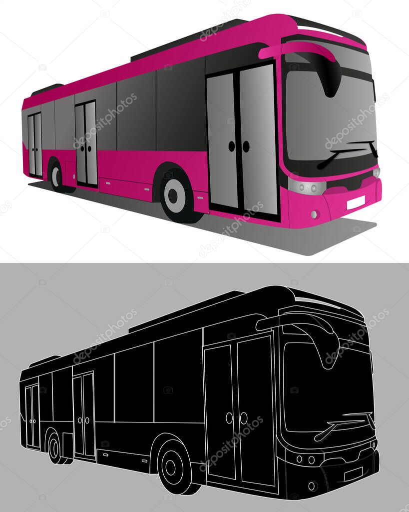 modern hi-tech red tour bus with fullcolor and black shadow. by vector design