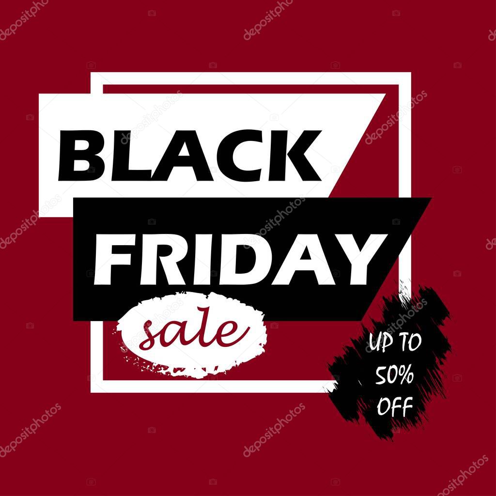 black friday sales promo with dark red background by vector design