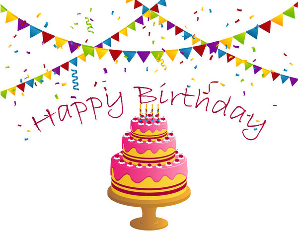 с днем рождения торт с конфетти и флагом, скопировать пространство по векторному дизайну