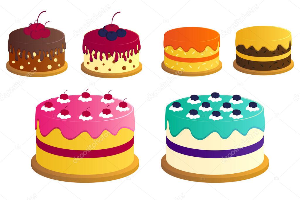 set of birthday cake, celebration cake by vector design