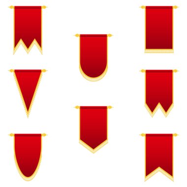 Kraliyet Ortaçağ bayrağı, kırmızı kumaş ve püsküllü vektör tasarımı tarafından asılan bayrak.