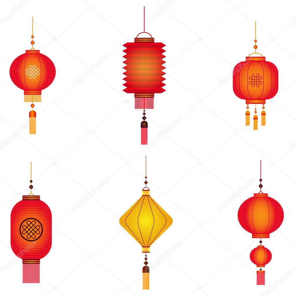 various paper lantern with chinese and japanese style by vector design