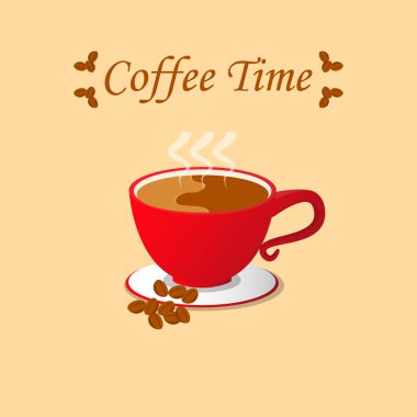 coffee time with a red cup of coffee illustration by vector design