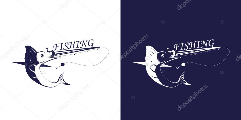 fishing logo with fish in two style by vector design