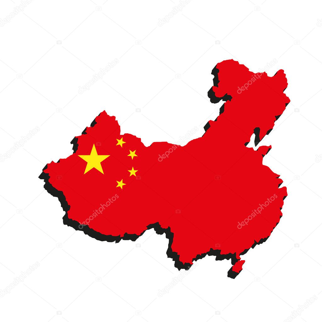 3d isometric china flag in china map by vector design