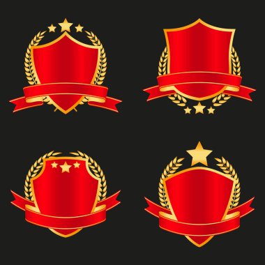 Kraliyet kırmızı kalkanı, altın çerçeve logosu ve amblemi