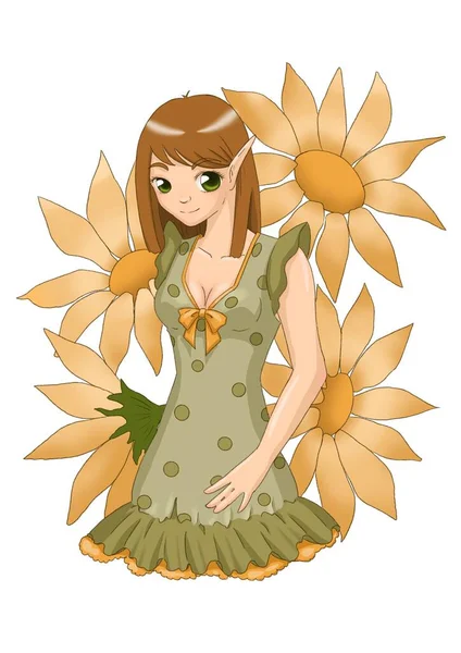 Letní Dívka Šatech Květinami — Stock fotografie