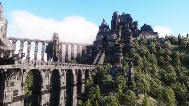 Fantasy Pohádkový Kyberpunkový Hrad Palác Oceánu Postapocalypde Koncept Dynamický Strom — Stock video