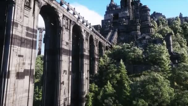 Fantasy Pohádkový Kyberpunkový Hrad Palác Oceánu Postapocalypde Koncept Dynamický Strom — Stock video