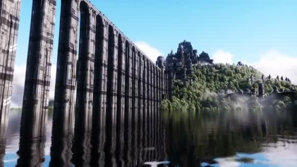 Fantasy Fairy Cyberpunk Castle Palace Ocean Postapocalypde Concept Dynamic Tree — 图库视频影像