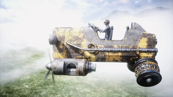 Fantasía Hadas Cyberpunk Ciudad Chica Coche Volador Concepto Postapocalíptico Renderizado — Foto de Stock