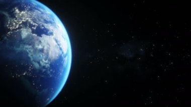 Uzay boşluğunda göktaşı. Dünya gezegeni. Gerçekçi 4k animasyonu