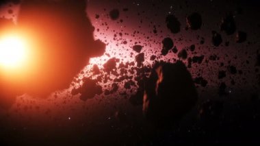 Uzay boşluğunda göktaşı. Dünya gezegeni. Gerçekçi 4k animasyonu