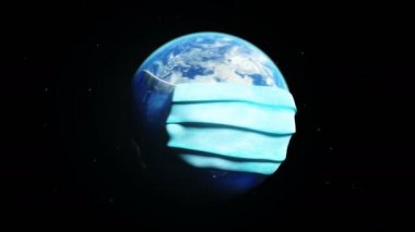 Earth planet in medical mask. Covid vaccination concept.