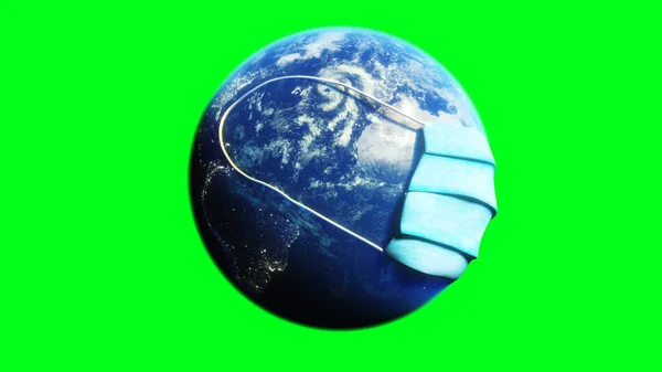 Earth Planet Medical Mask Syringes Covid Vaccination Concept —  Fotos de Stock