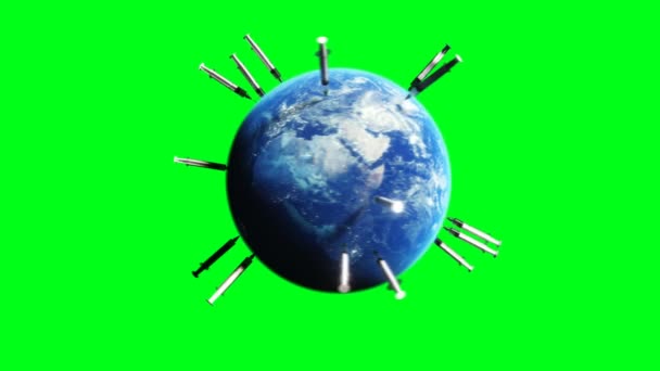 Earth Planet Medical Mask Syringes Covid Vaccination Concept — Video