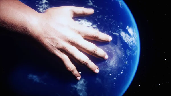 Ziemska Planeta Rękach Przestrzeń Kosmiczna Renderowanie — Zdjęcie stockowe