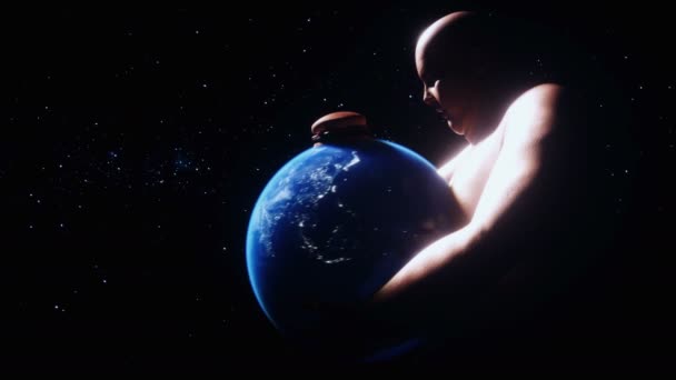 Fat Man Holds Earth His Hands Obesity Problem Concept Realistic — Stock videók