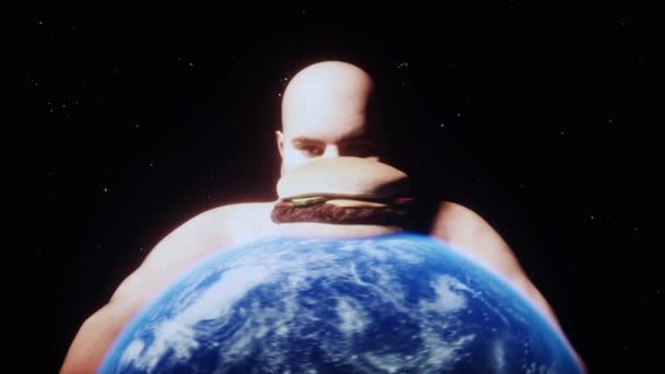 Fat Man Holds Earth His Hands Obesity Problem Concept Realistic — Stock videók