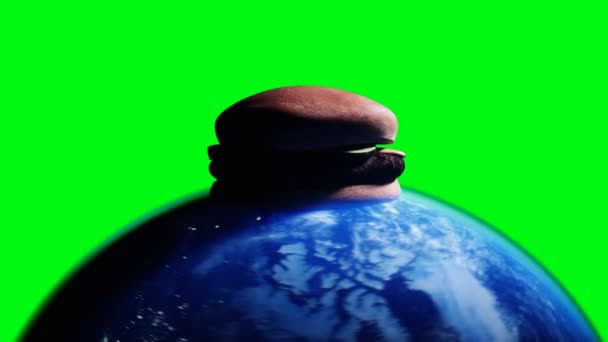 Burger Earth Planet Obesity Problem Concept Green Screen Isolate Realistic — стоковое видео