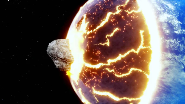 Asteroid Collides Earth Armageddon Apocalypse Concept Rendering — ストック写真