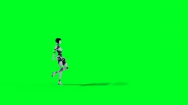 Seksi kadın robot yürüyor. Yeşil ekran 4k görüntüsünü ayır