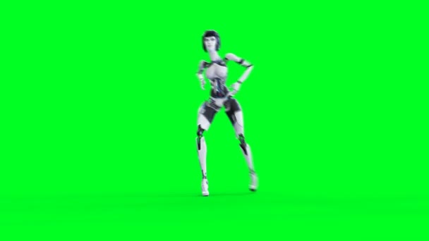 Vrouwelijke Sexy Robot Dansen Groen Scherm Isoleren Beeldmateriaal — Stockvideo