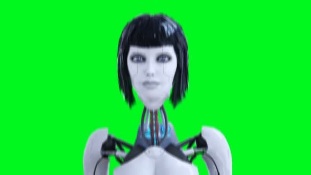 Vrouwelijke Sexy Robot Loopt Groen Scherm Isoleren Beeldmateriaal — Stockvideo