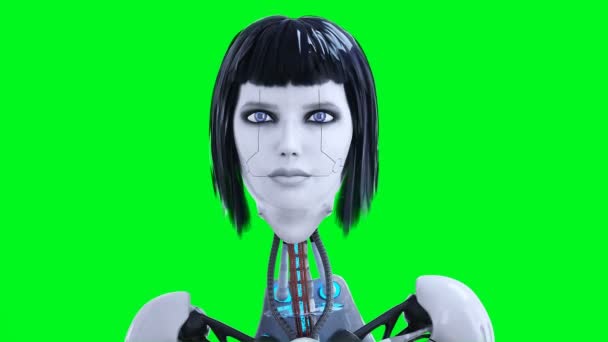 Female Sexy Robot Stay Idle Green Screen Isolate Footage — Wideo stockowe