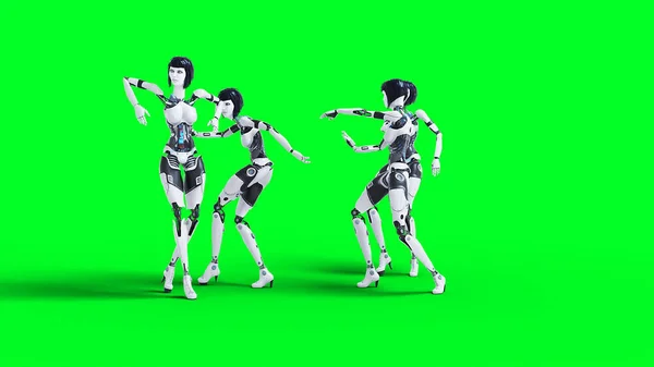 Female Sexy Robot Dancing Green Screen Isolate Rendering — Zdjęcie stockowe