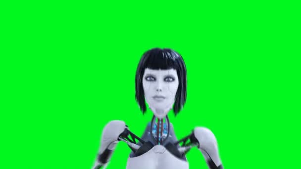 Weibliche Sexy Roboter Laufen Green Screen Isolieren Filmmaterial — Stockvideo