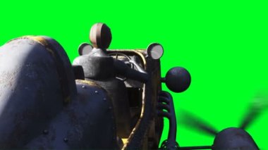 Kızla birlikte gelecekçi siber punk uçan araba. Yeşil ekran izole edildi. Gerçekçi 4k animasyonu