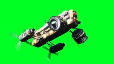 Kızla birlikte gelecekçi siber punk uçan araba. Yeşil ekran izole edildi. Gerçekçi 4k animasyonu