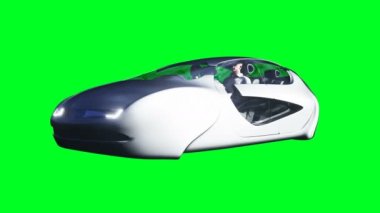Fütürist uçan araba. Yeşil ekran izole edildi. Gerçekçi 4k animasyonu