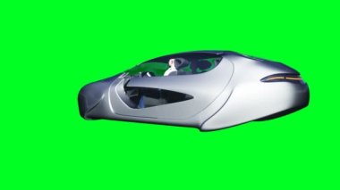 Futuristic flying car. Green screen isolate. Realistic 4k animation