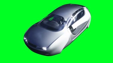 Fütürist uçan araba. Yeşil ekran izole edildi. Gerçekçi 4k animasyonu