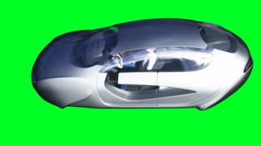 Fütürist uçan araba. Yeşil ekran izole edildi. Gerçekçi 4k animasyonu