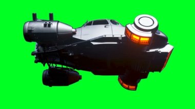 Fütürist uçan araba. Yeşil ekran izole edildi. Gerçekçi 4k animasyonu