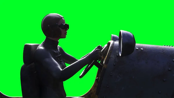 Futuristic Cyberpunk Flying Car Girl Green Screen Isolate Rendering — 스톡 사진