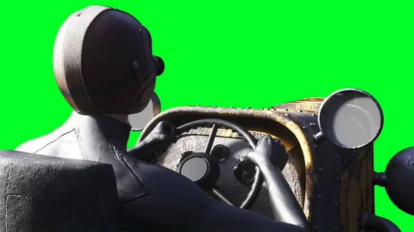 Futuristic Cyberpunk Flying Car Girl Green Screen Isolate Rendering — Photo