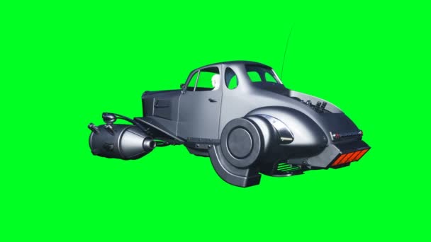 Futuristické Létající Auto Izolovat Zelenou Obrazovku Realistická Animace — Stock video