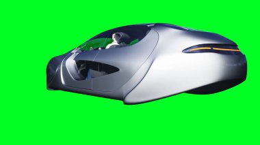 Fütürist uçan araba. Yeşil ekran izole edildi. 3d oluşturma